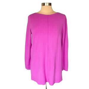 J. Jill Fuchsia Hot Pink Lightweight Sweater Tunic MED Long Sleeve Colorful Chic